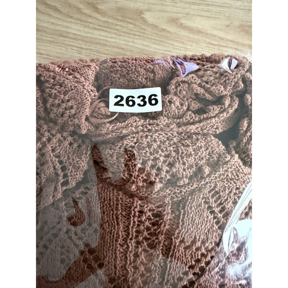 Zara Crochet Knit Sweater Dress Womens S Brown Bohemian Cottagecore Indie Boho - Picture 10 of 10